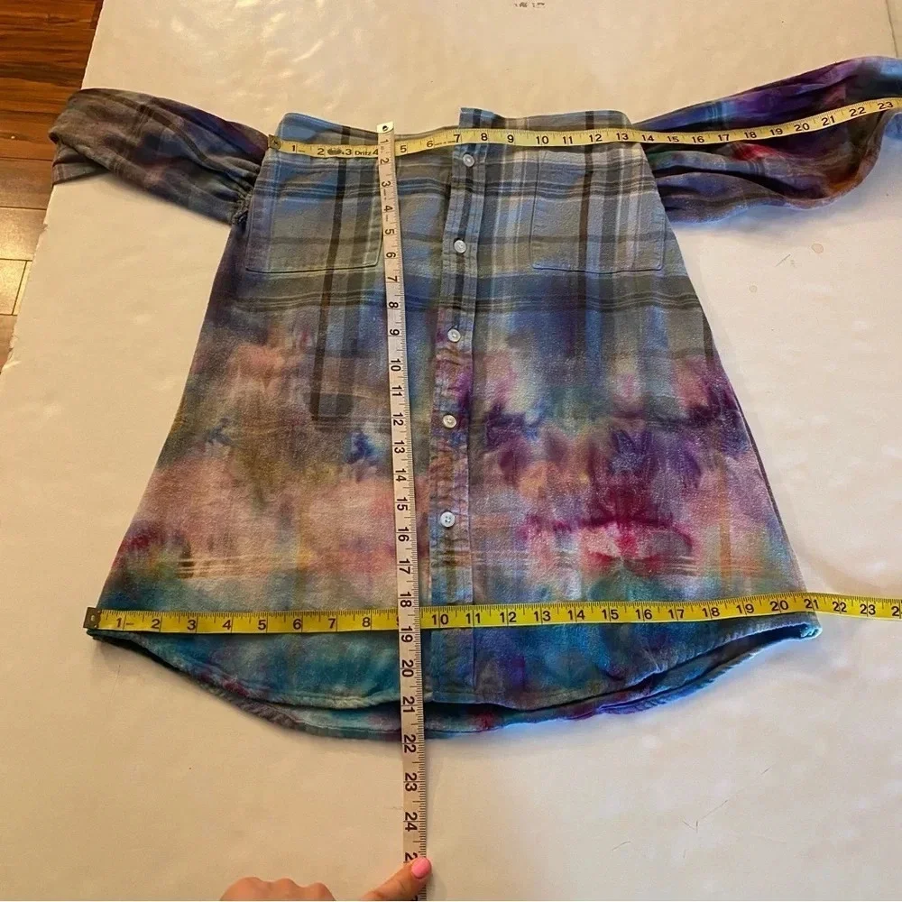 Handmade Shirt Skirt Womens XS - Small Tie Dye Flannel Plaid Tie Waist Skirt